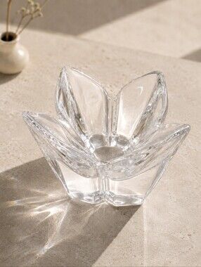 Orrefors Lotus Crystal Bowl Lars Hellsten Signed Swedish Art Glass